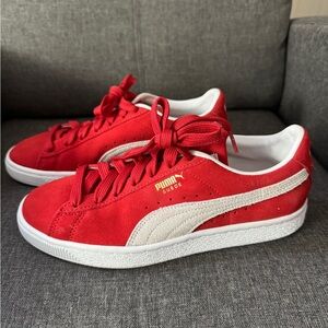 Puma Red and White Suede Sneakers